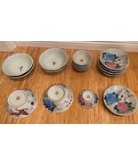 Vintage Chinese Hand Painted Birds and Flowers Bowls and Plates 17 pcs - $3,712.55 MXN