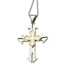 Stainless Steel Gold IP-plated Cross Pendant 22 inch Necklace - €64,31 EUR