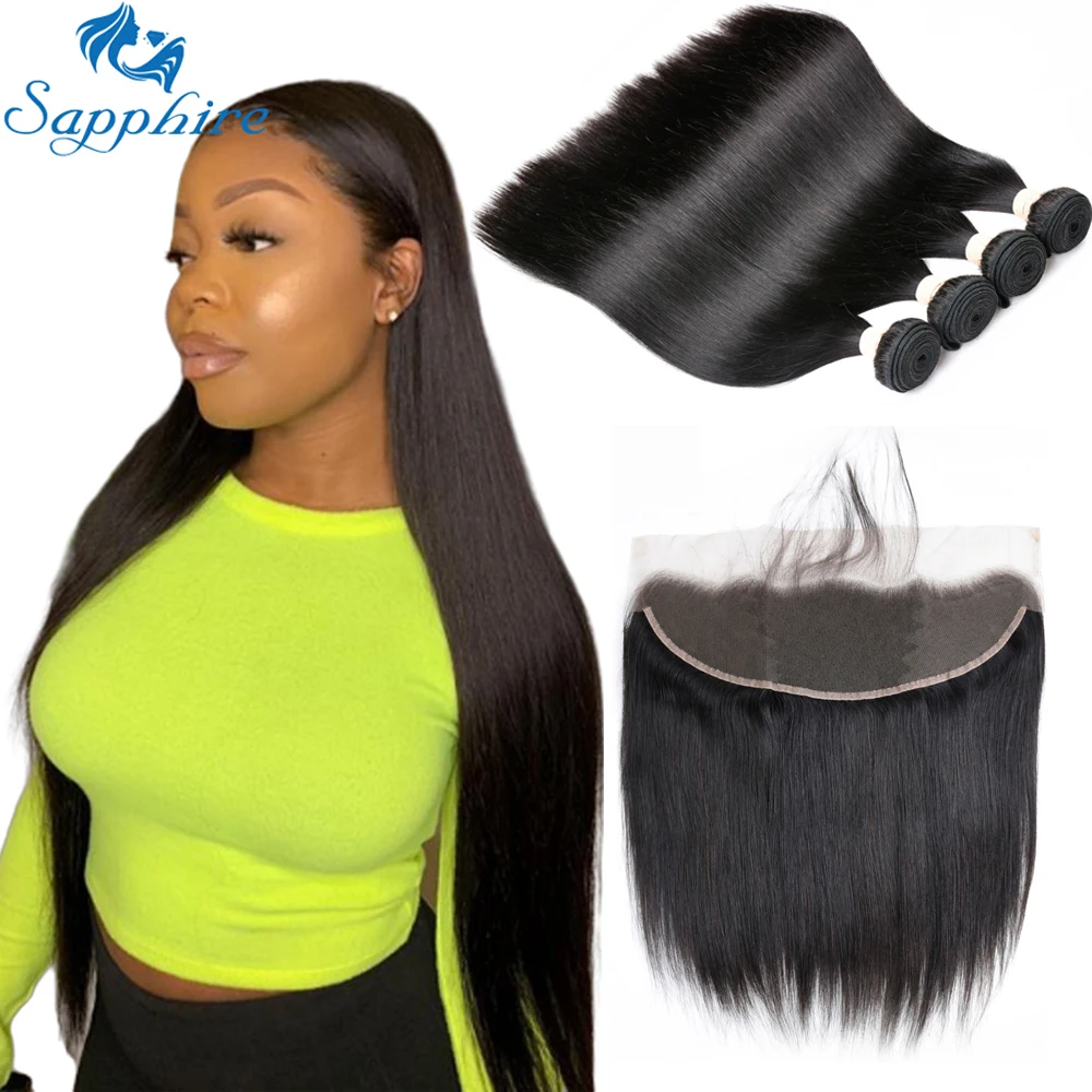 Brazilian Straight Hair Bundles With HD Lace Frontal Sapphire Remy Human Hair 4 - £122.50 GBP+