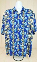 Pineapple Connection Mens Hawaiian Shirt Size Large Blue Floral White Flowers - £7.71 GBP