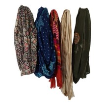 Womens Scarves Scarfs Floral Brown Blue Red Green Lot of 5 - £14.38 GBP