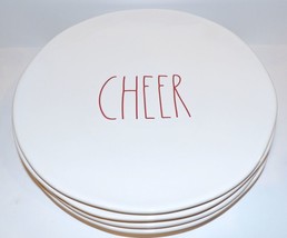 Set Of 4 Rae Dunn Artisan White Red Cheer CHRISTMAS/HOLIDAY 11&quot; Dinner Plates - £45.36 GBP