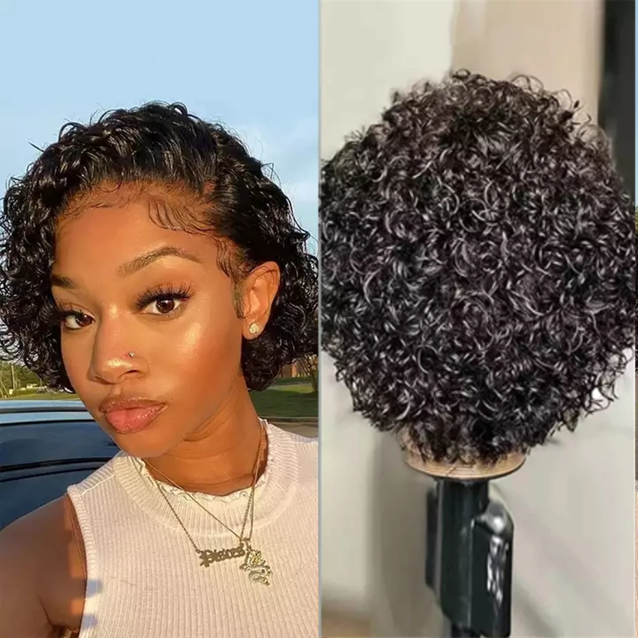 Xie cut wig human hair preplucked short curly bob wig for women bouncy water wave curly thumb200
