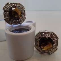 Mens Silvertone &amp; Brown Glass Stone Cuff Links Unbranded - £11.61 GBP