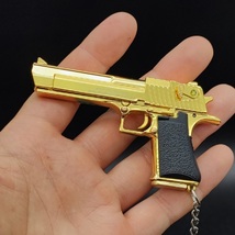 Pistol Keychain, Golden Sand Eagle Metal Model Keychain Gift for Men Boy... - $12.99