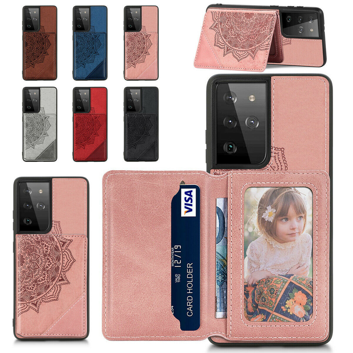 Slim Card Holder Leather Wallet Case Cover for Samsung Galaxy Phone/S21+/Note 20