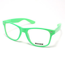 Vintage Retro Classique Transparent Lentille Lunettes Vert Fluo - £7.34 GBP