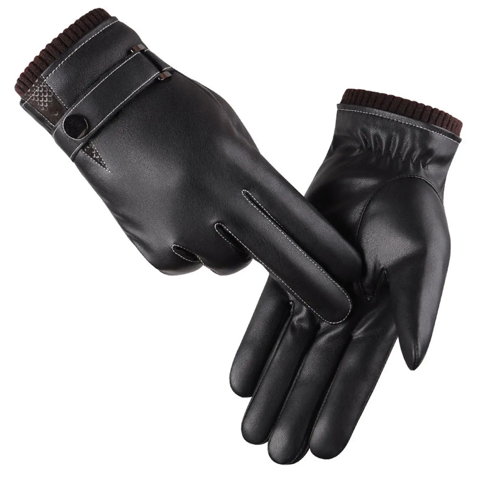 Touchscreen Texting Typing Gloves PU Leather Warm Mittens Windproof Plush Lini - $18.35