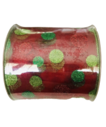 25 yd Red &amp; Green Polka Dot Ribbon 5&quot; Wide New Sealed Christmas Circus P... - £18.93 GBP