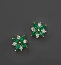 2.00 CT Simulated Emerald Flower Stud Earrings 14K Yellow Gold Plated - £39.14 GBP