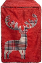 Christmas Handmade Red Plaid Deer Embellished Table Runner, 13-Inch x 72... - £22.82 GBP