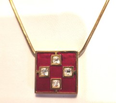 GIVENCHY 1976 Paris New York Choker Necklace Red Enamel Rhinestones Gold... - $114.95