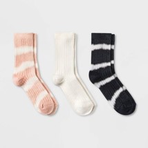 Women&#39;s Tie-Dye 3pk Ribbed Crew Socks - Universal Thread Pink/Black/Whit... - £6.17 GBP