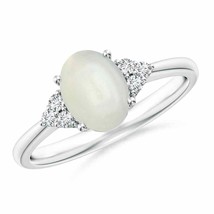 ANGARA 8x6mm Natural Moonstone Ring with Trio Diamond Accent in Sterling Silver - £274.48 GBP+
