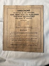 1937 John Deere B-210 220 two row cultivator Operator Manual Directions repair - £48.06 GBP