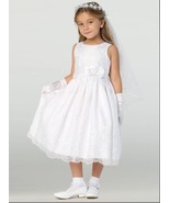 Girls White First Communion Dress w/ Embroidered Organza (110) - $90.00+