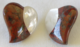 Red Jasper Mother of Pearl Heart Shape Gemstone 1&quot; Pierced Stud Earrings... - $20.00