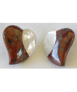 Red Jasper Mother of Pearl Heart Shape Gemstone 1&quot; Pierced Stud Earrings... - $15.00