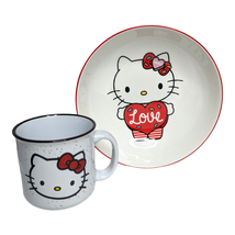 Hello Kitty Ceramic Valentines Day Large Serving Bowl &amp; Mug Set Hearts Red NEW - £23.81 GBP