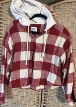American Eagle Cropped Flannel Size Lrg Hoodie/Shirt Red/White Plaid Distressed - £8.21 GBP