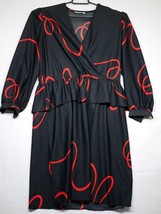 Vintage Ms. Sugar Black Abstract Red Swirls Ruffled Dress Women Size Large - £27.52 GBP