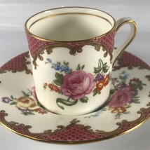 Aynsley Wilton Pink Red Bone China Flat Demitasse Cup Saucer Vintage Smooth - $36.21