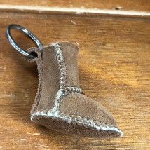 Tan Suede Leather w Shearling Lining Winter Boot Key Chain  – 2 inches h... - £6.04 GBP
