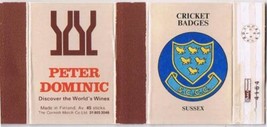 UK Matchbox Cover Cricket Badges Sussex Peter Dominic Wines Finland - £1.14 GBP
