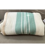 Vintage Green Cream Wool Camp Blanket 144x64 Striped Extra Long Cabin Throw - $1,746.77 MXN