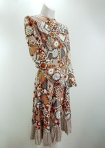 Vintage Secretary Dress Multi Color Geometric Print Long Sleeve USA Smal... - $69.25
