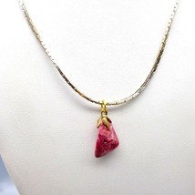 Natural Tumbled Pink Stone Pendant Necklace, Vintage Boho Burgundy Agate on Gold - £20.10 GBP