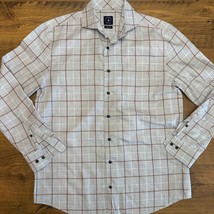 Johnnie-O Top Shelf Men&#39;s M Button Down Gray Brown Plaid Workwear Preppy Shirt - $21.28