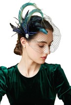 Veil Fascinator Hat for Women Feather Fascinators Hair Clip with Removab... - £28.73 GBP