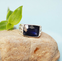 Fine 925 Sterling Silver Handmade Certified 7 Ct Blue Sapphire Statement Ring - £53.96 GBP