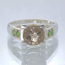 Brown Smoky Quartz Chrome Green Diopside 925 Silver Ring size 8 Ladies Design 46 - £74.94 GBP