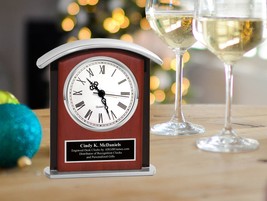 Desk Engrave Service Award Gift Clock Wood Silver Going Away Retirement Present - £67.24 GBP