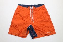 Vintage 90s Tommy Hilfiger Mens Medium Spell Out Color Block Board Shorts Orange - £29.57 GBP