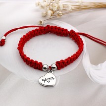 Lucky Red Rope Bracelet Women Handmade Woven String Mom Heart Pendant Bracelet C - £7.83 GBP