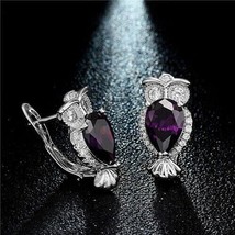 3Ct Pear Cut Simulated Amethyst Owl Stud Women&#39;s Earrings 14K White Gold Plated - £151.90 GBP