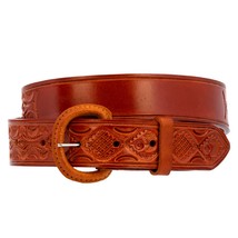 Orange Cowboy Belt Western Dress Hand Tooled Real Leather Buckle Vaquero Cinto - £15.17 GBP