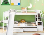 Twin Over Twin Bunk Bed With Stairs Storage, Desk And Slide, Wooden Low ... - $1,297.99