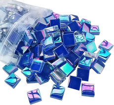 200 Pcs Mosaic Tiles for Crafts Iridescent Crystal Mosaic Glass Tile Focal20 Squ - £10.03 GBP