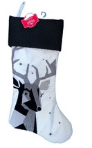 Christmas Stockings Holiday Time White Gray &amp; Black Reindeer Patchwork N... - £9.77 GBP