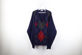 Vintage 90s Streetwear Mens XL Argyle Diamond Lambswool Knit V-Neck Sweater - £47.00 GBP