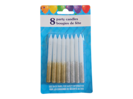 Birthday Party Candles White/Gold White/Silver Glitter 8pc Set Size: 3&quot; ... - $90.42 MXN