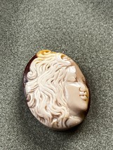 Nicely Carved Small Cream w Mustard &amp; Cranberry Woman Side Profile Stone Pendant - £22.76 GBP