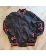 Vintage Black Satin Button-Up Bomber Jacket Men&#39;s Size L SIMPLICITY Trac... - £31.17 GBP