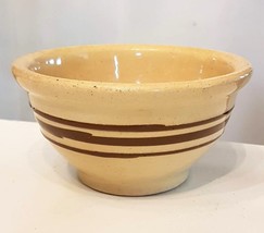 Brown Stripe Mixing Bowl 5.5&quot; Vtg Pottery R.R.P Co Roseville Yellow Ware Crock - £15.77 GBP