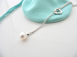Tiffany &amp; Co Silver Peretti Open Heart Pearl Lariat Necklace Pendant Chain Gift - £357.28 GBP