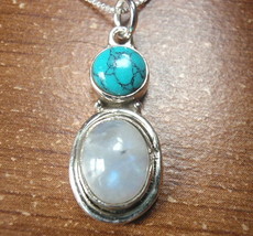 Moonstone and Turquoise 925 Sterling Silver Pendant a208g - £8.62 GBP